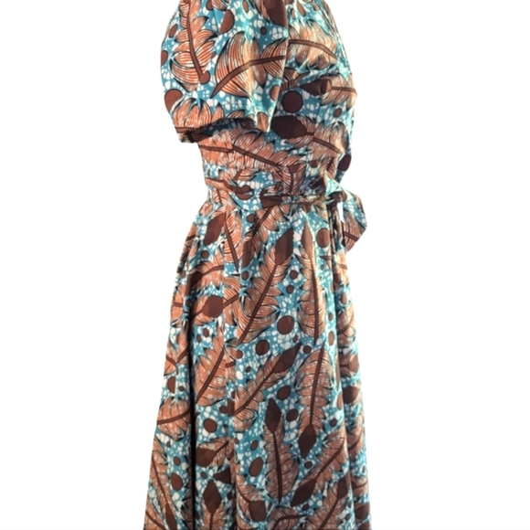The Oula Company Leaf Print Cotton Blend Wrap Dress in Cocoa Mist ... Size Small - Picture 4 of 7